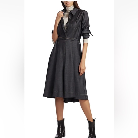 Brunello Cucinelli Dresses & Skirts - BRUNELLO CUCINELLI Denim Belted Wool Shirtdress in Anthracite $2895